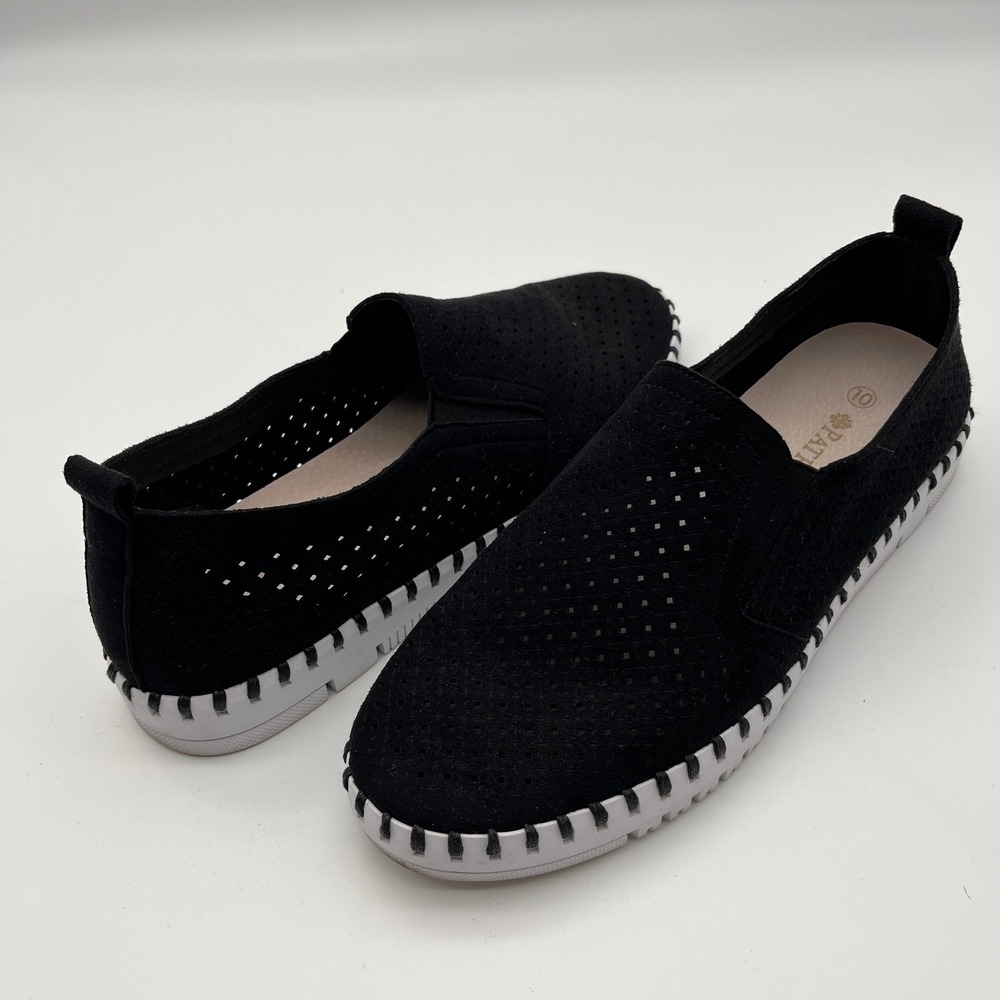 Patrizia by Spring Step Womens Black Laser Cut Perforated Slip On Loafers 10
